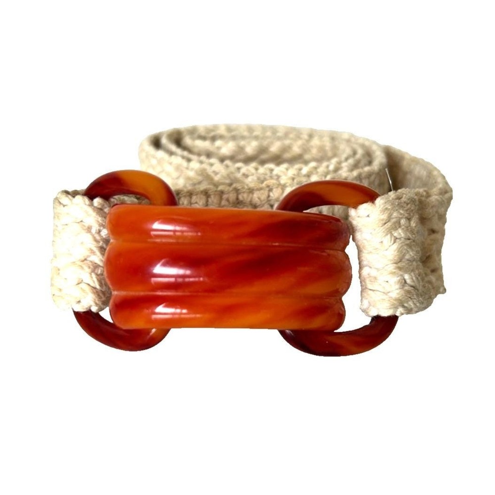 1970s Translucent Orange Lucite Belt Buckle Interlocking Vintage Boho Macrame M